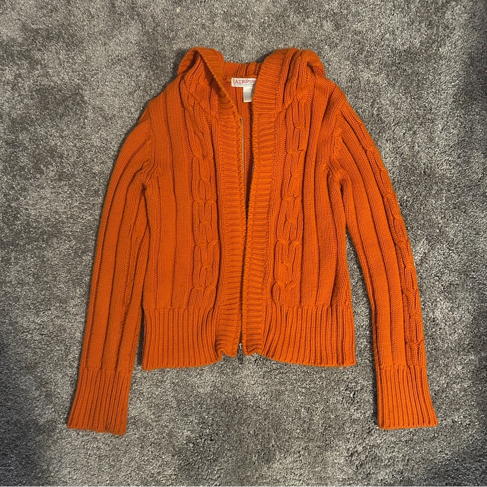 orange cable knit sweater
